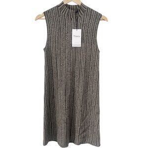 NWT Theory Striped Sleeveless Dress in Stretch Knit Black Ivory Camel Size Small